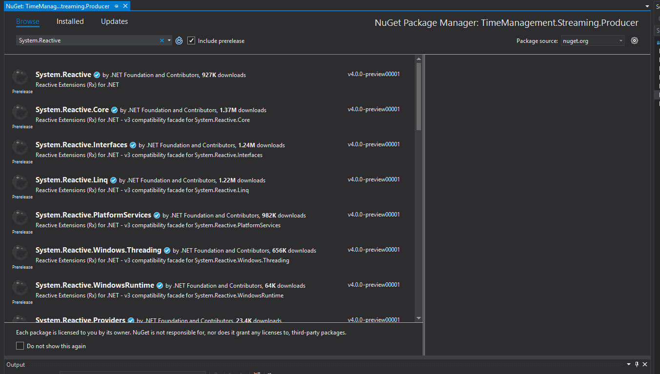 Reactive Extensions Nuget Packages for .Net Core