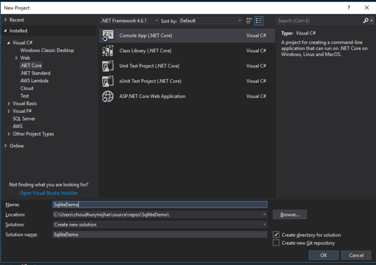 SQLite database and .Net Core application - A unit test usecase