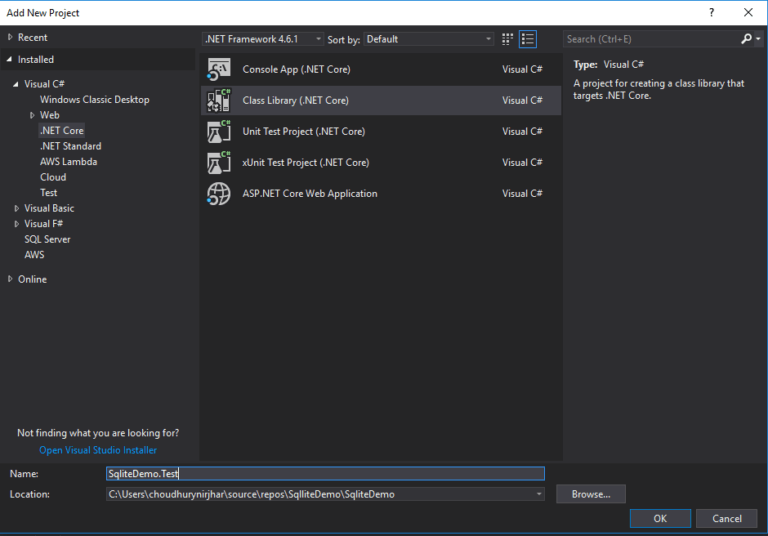 SQLite database and .Net Core application - A unit test usecase